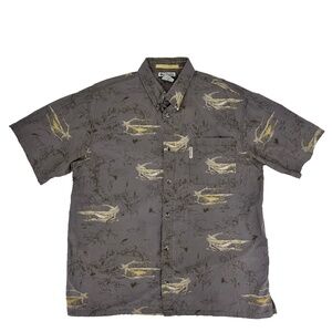 Columbia River Lodge Mens XL Button Down Fishing Shirt Gray Purple Short Sleeve